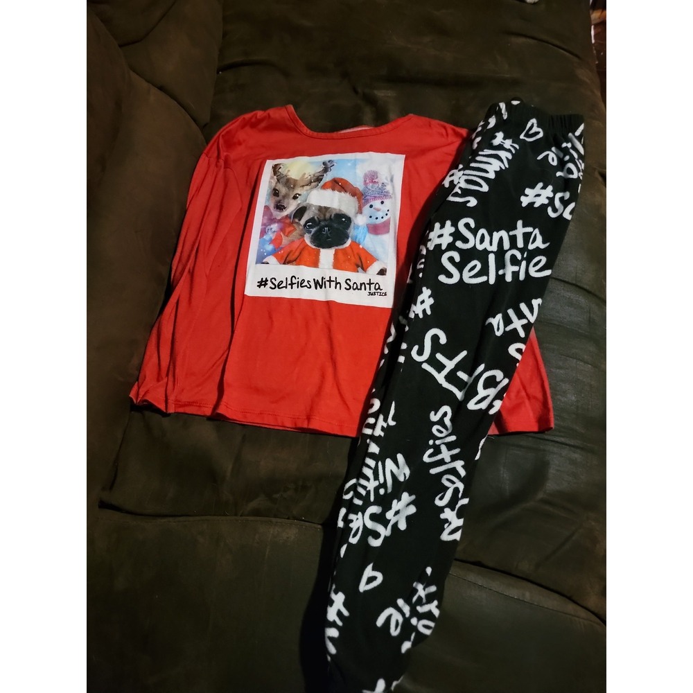 Justice selfies with santa reindeer pug snowman pajamas size 8